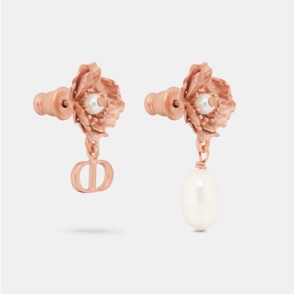 Dior D-Millefiori Earrings Matte Pink-Finish Metal and White Resin Pearls - Picture 8 of 10